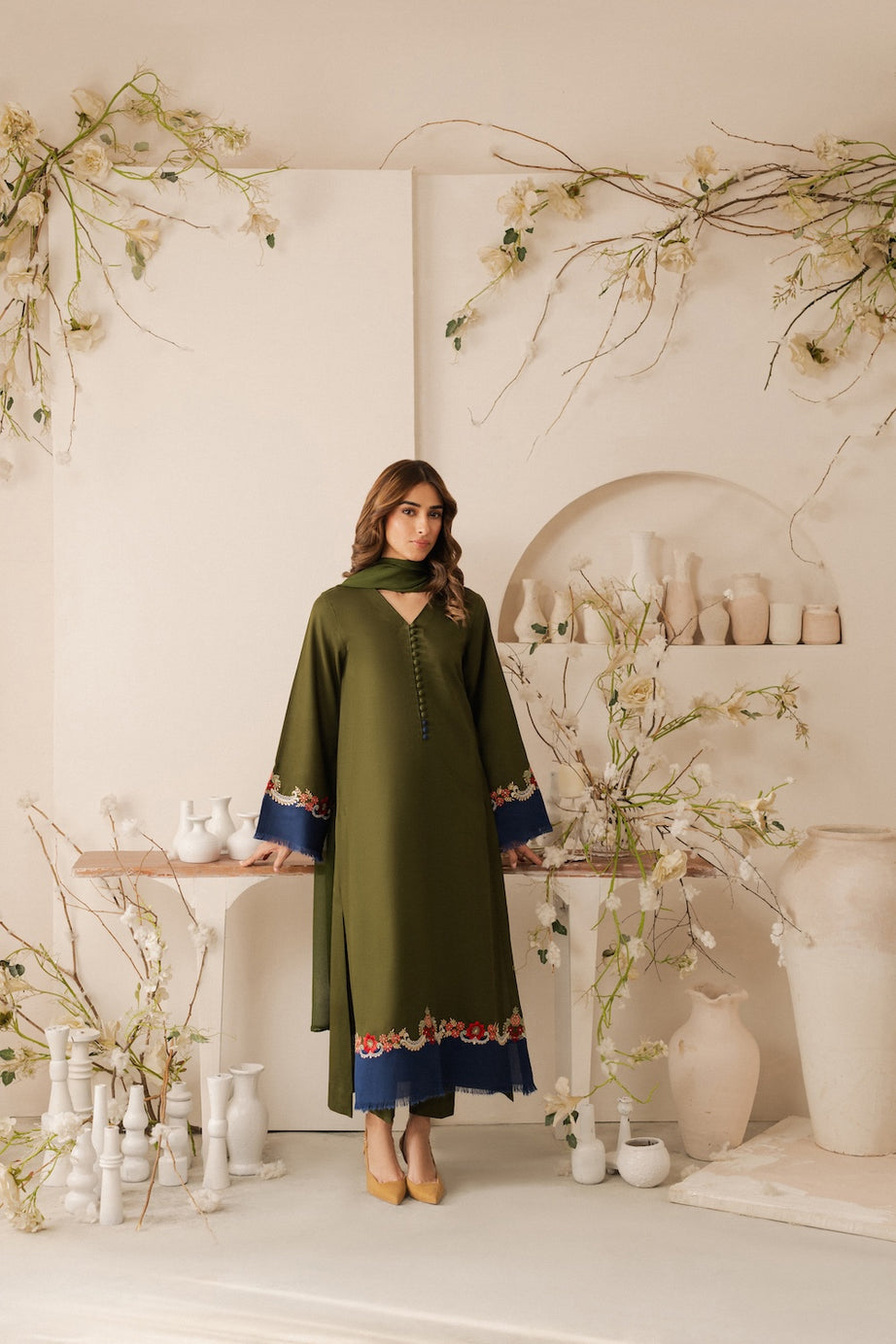 3PC Unstitched Dhanak Embroidered Shirt with Dhanak Dupatta MT-112 A
