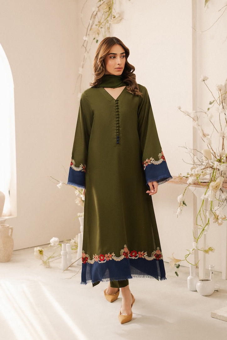 3PC Unstitched Dhanak Embroidered Shirt with Dhanak Dupatta MT-112 A