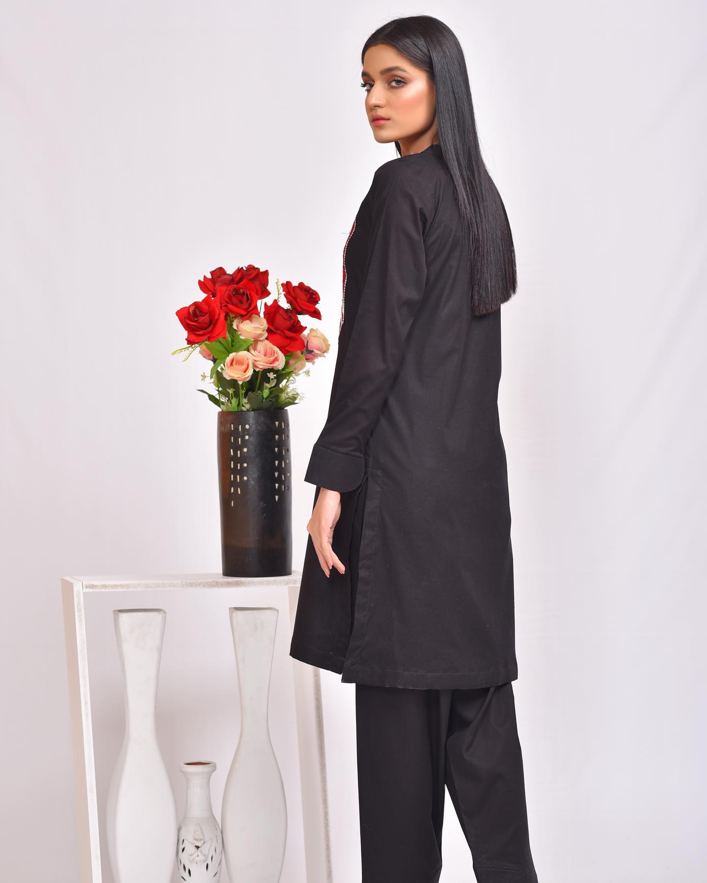 Elegant Black Embroidered Eid Outfit