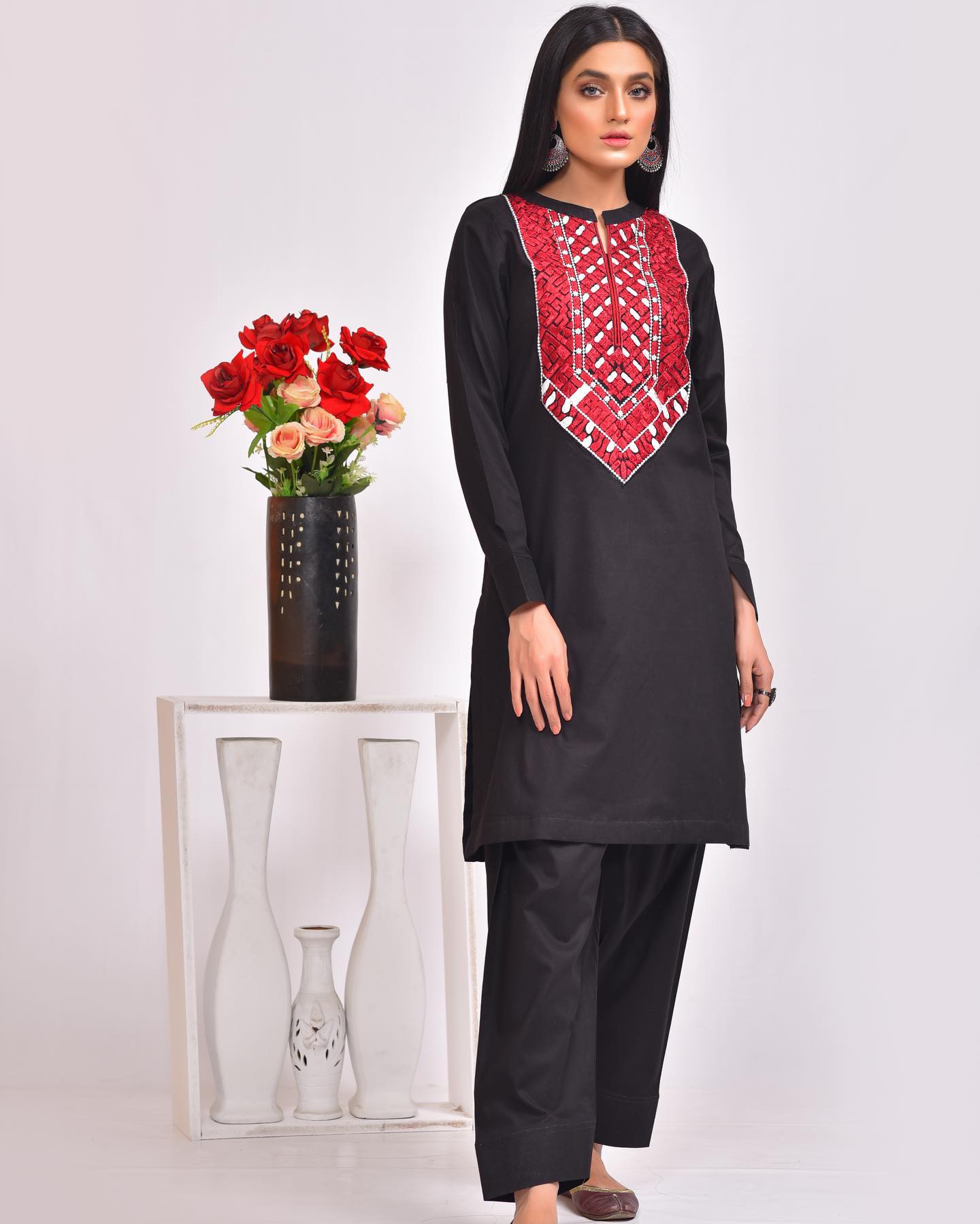 Elegant Black Embroidered Eid Outfit