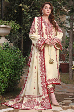 3PC Unstitched Dhanak Embroidered Shirt with Dhanak  Embroidered Shawl MT-113