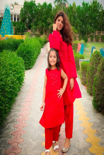 Mom & Daughter Matching Red Lawn Suit