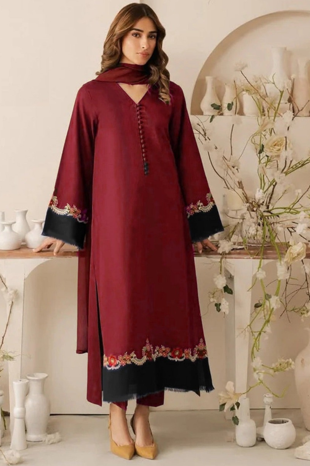 3PC Unstitched Dhanak Embroidered Shirt with Dhanak Dupatta MT-112 B