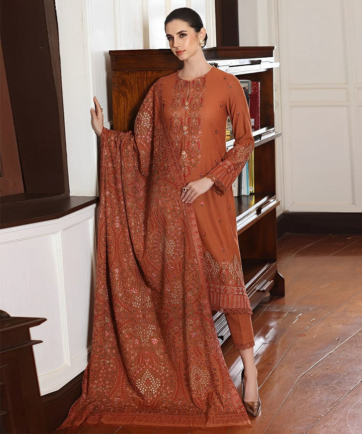 3PC Unstitched Karandi Embroidered Shirt with Karandi Embroidered Dupatta MT-104