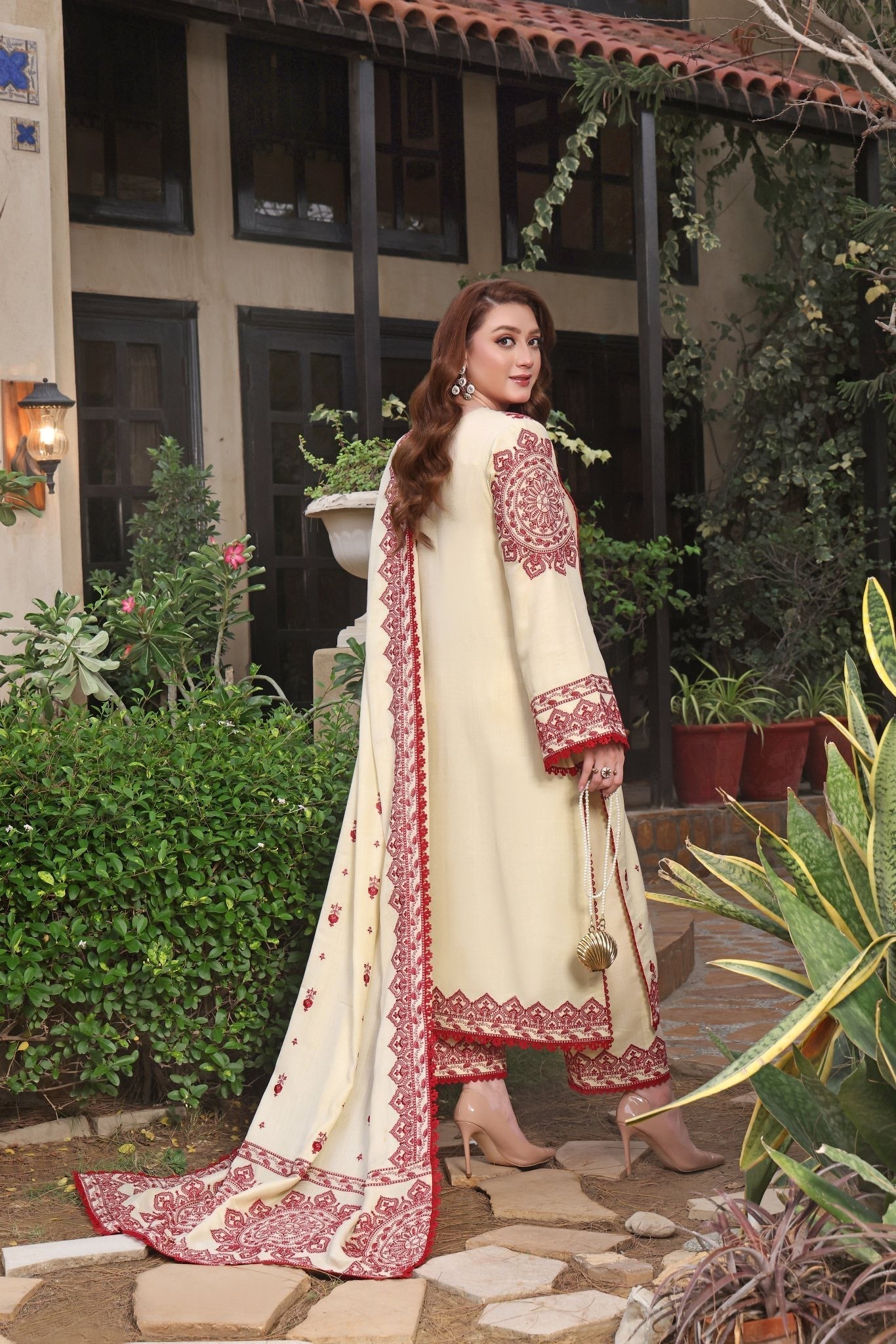 3PC Unstitched Dhanak Embroidered Shirt with Dhanak  Embroidered Shawl MT-113
