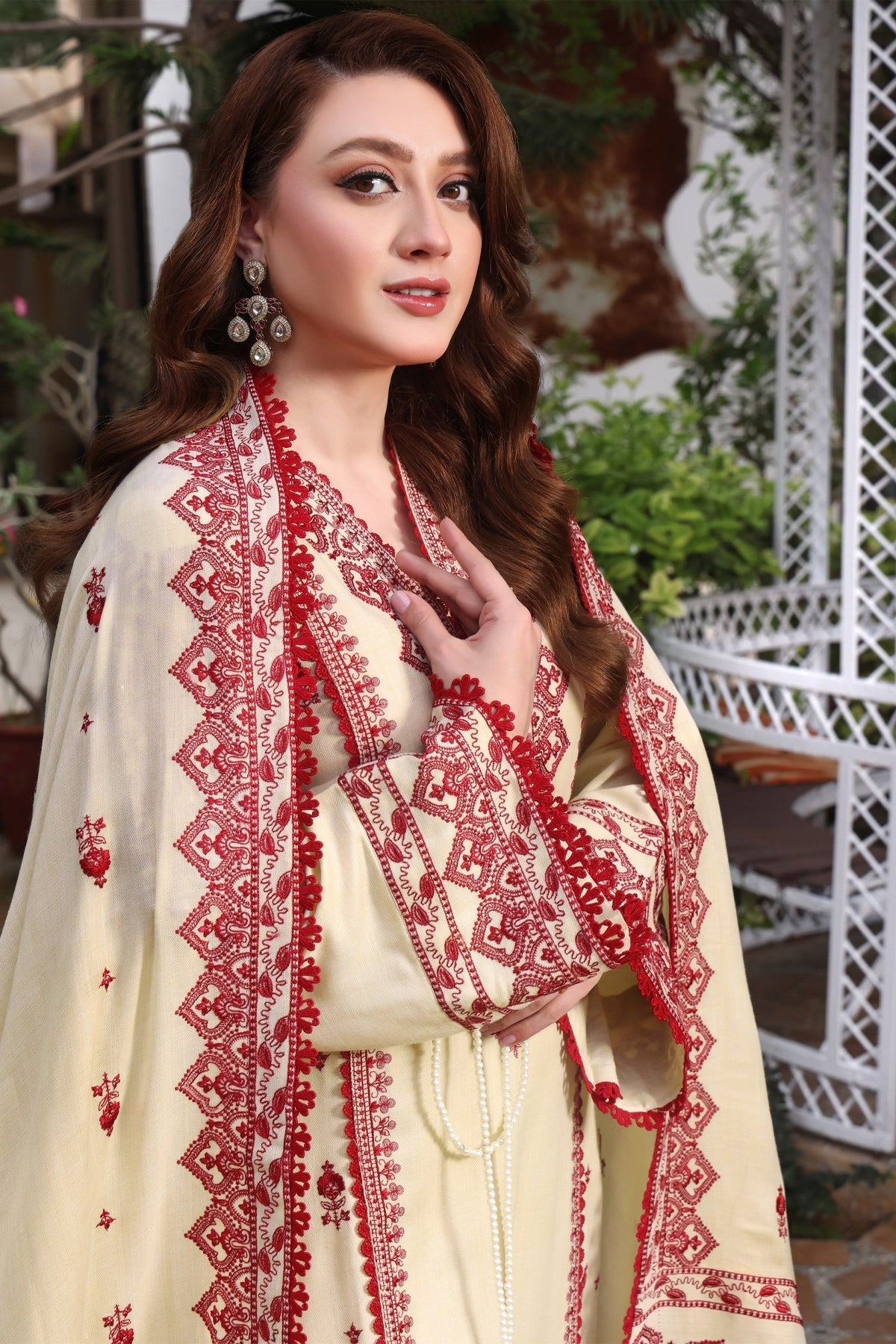 3PC Unstitched Dhanak Embroidered Shirt with Dhanak  Embroidered Shawl MT-113