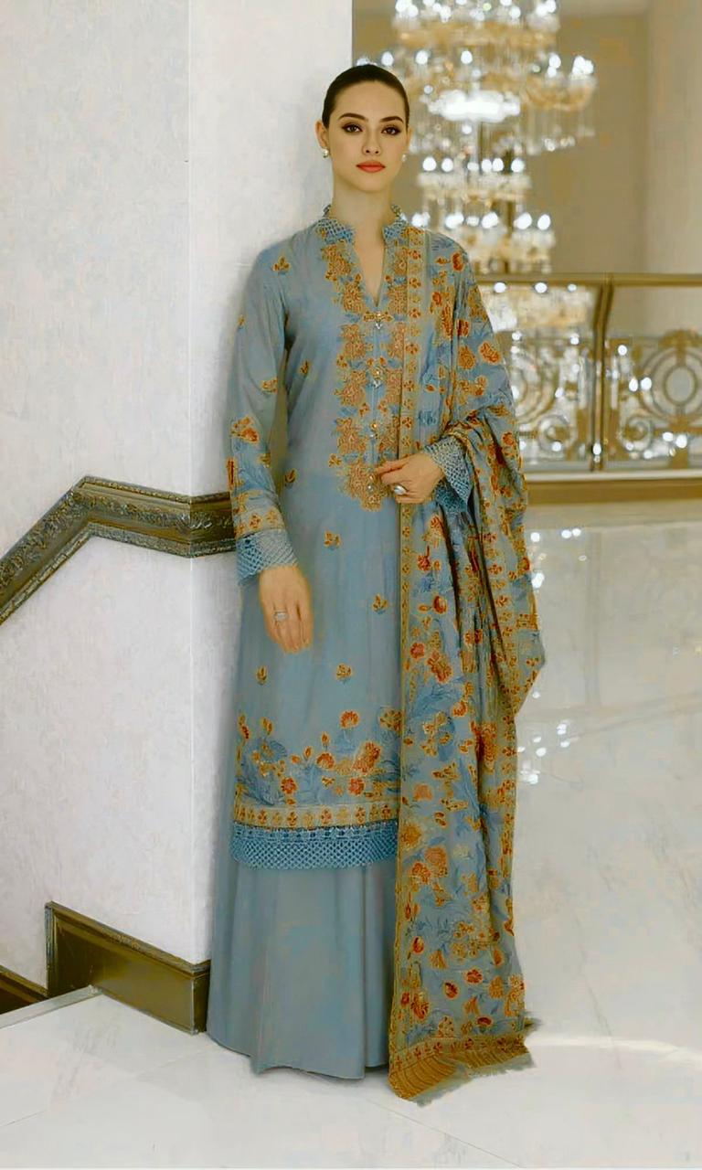 3PC Unstitched Karandi Embroidered Shirt with Karandi Embroidered Dupatta MT-108